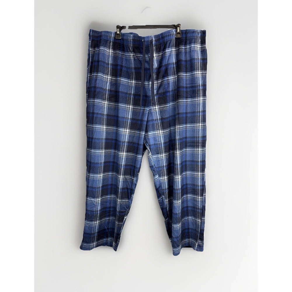 IZOD Mens 3XL Plaid Pajama Pants Drawstring Elastic Waist Fly Pocket Blue Fleece